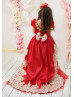 Red Beaded High Low Flower Girl Dress Birthday Dress